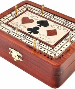 Wooden Cribbage Board Box in Bloodwood and Maple with Storage for Cards