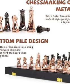 Elegant Metal Chess Set for Adults and Kids with 15 Inch Wooden Board 2