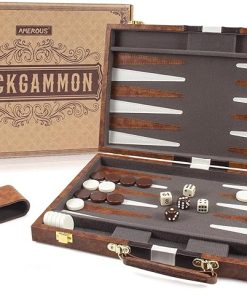 Classic 15 Inch Backgammon Set with Leather Case Portable Travel Game