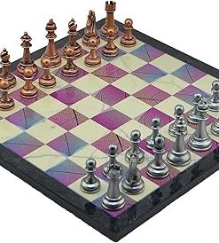 Classic Metal Chess Set Antique Copper Figures Handmade Wooden Board