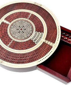 Round 4 Track Cribbage Board Maple Bloodwood with Push Drawer and Skunks