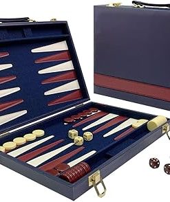 Backgammon Sets 15 Inch Folding Classic Board Game with Leatherette Case