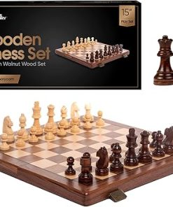 Premium 15 Inch Wooden Chess Set with Storage Box for Home and Travel