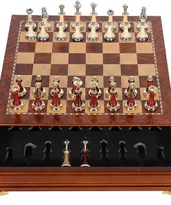 15 Inch Wooden Chess Set with Storage Drawers Ideal for Adults and Beginners