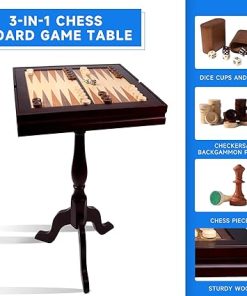 GSE Wooden 3-in-1 Chess Checkers Backgammon Table Set for Families 2