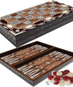 Turkish Backgammon Set with Leather Cover for Family Game Nights 2