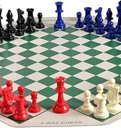 Four Player Chess Set with Vinyl Board and Weighted Colored Pieces