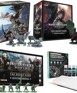 Steamforged Games Monster Hunter World Ancient Forest Board Game with Miniatures for Thrilling Expeditions & Epic Battles with Kushala Daora, Hunter’s Arsenal Expansion, and Paint Set (4 Items)