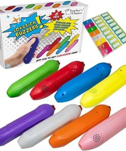 Teacher’s Choice Handheld Game Buzzers – Loud Buzzes Unique to Each Joystick- Great for Jeopardy Rounds and Many Trivia and Buzzer Games – 8 Pack