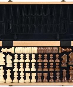 AMEROUS 15 Inch Wooden Chess and Checkers Set with Weighted Pieces