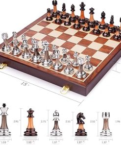 Metal Chess Set for Adults with Zinc Alloy Pieces and Wooden Board 2