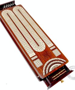 Bloodwood Maple Cribbage Board with Side Drawers and Game Markers