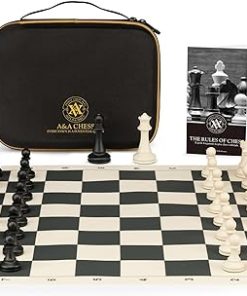 A&A Tournament Chess Set/ 20”x20” Foldable Silicone Chess Board / 3.75” King Height Plastic Quadruple Weighted Classic Staunton Pieces/Storage Bag for 6 Years Old – 2 Players 2