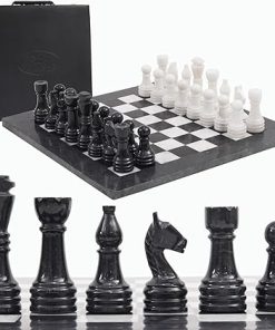 Handmade Black and White Marble Chess Set with Storage Box 15 Inches