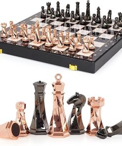 Elegant Metal Chess Set for Adults and Kids with 15 Inch Wooden Board