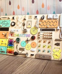 Handmade Wooden Busy Board with Puzzles Locks and Latches Montessori
