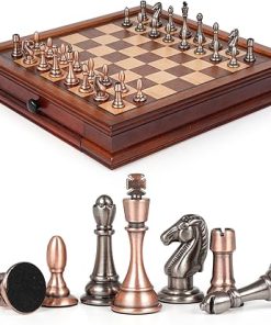 Premium 12.5-Inch Wooden Chess Set with Weighted Pieces and Storage Drawer