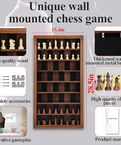 Wall Mount Wooden Chess Board Game Set Vertical Display Case Decor 2
