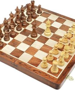 Victorian Staunton Chess Set with Wooden Board and Extra Queens – 14 Inches