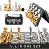 Portable Magnetic Chess Set with Digital Chess Clock for Travel 14 Inch
