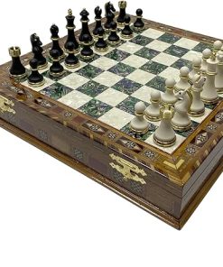 Luxury 16.5 Inch Chess Set with Extra Queens and Mosaic Wooden Board