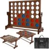 Giant Wooden 4 in a Row Game W/Quick Release Lever, 4 in 1 Wooden Game Set: Big Chess & Checkers, Tic Tac Toe, Connect 4 Game Outdoor Yard Games for Family Party Fun Lawn Games for Adults