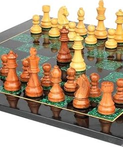 Black Marble Malachite Chess Board Set with Wooden Pieces 21 Inches 2