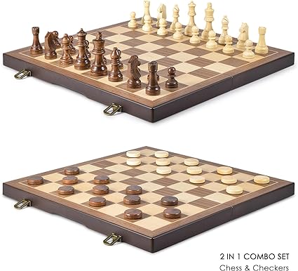 Magnetic Wooden Chess and Checkers Game Set 15 Inches with Storage 2 Magnetic Wooden Chess and Checkers Game Set 15 Inches with Storage - Image 2