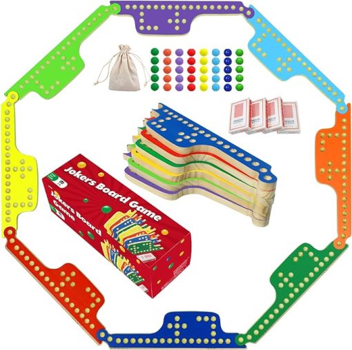 Colorful Pegs and Jokers Board Game for 2-8 Players with Marbles