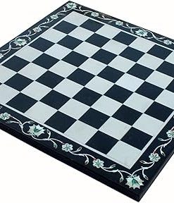 Black and White Marble Chess Board with Pietra Dura Inlay Art 15 Inches