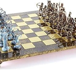 Archers Large Chess Set Blue and Copper with Brown Chess Board
