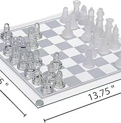 Gamie Premium 14 Inch Glass Chess Set with 32 Frosted and Clear Pieces 2
