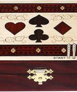 Wooden Cribbage Board Box in Maple and Bloodwood with Pegs and Cards 2