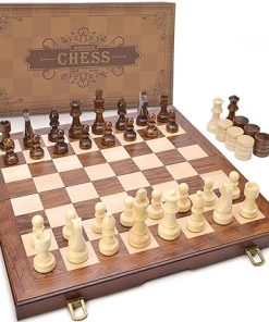 AMEROUS 15 Inch Wooden Chess and Checkers Set with Weighted Pieces