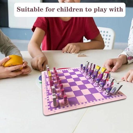 Colorful Cartoon Pink Chess Set with 11.8-Inch Wooden Board for Kids - Image 2