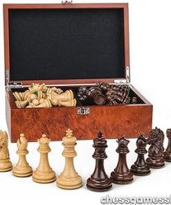 Luxury Handmade Wooden Chessmen Set with Extra Queens in Box