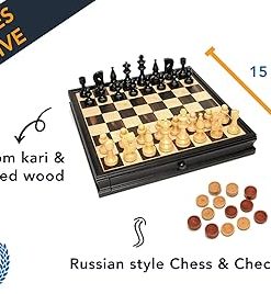 Russian Style Chess and Checkers Game Set with Weighted Pieces 15 in. 2