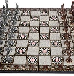 Antique Copper Chess Set with Handmade Pieces and Mosaic Board for Adults 2
