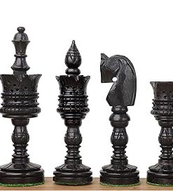 Hand Carved Lotus Series Chess Set in Weighted Ebony Wood 4.7 inch King 2