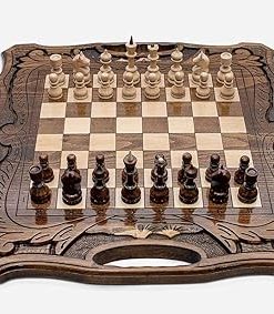 Handcrafted Armenian Backgammon and Checkers Wooden Board Game Gift