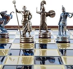 Greek Mythology Chess Set Blue and Copper Wooden Case with Board 2