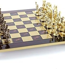 Greek Roman Army Large Chess Set in Brass Copper with Red Board 2
