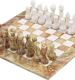 Handmade 15 Inch Green Onyx Marble Chess Set with 32 Pieces