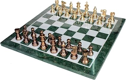 Green Marble Chess Board Set with Brass Pieces 20 Inches Home Decor Green Marble Chess Board Set with Brass Pieces 20 Inches Home Decor