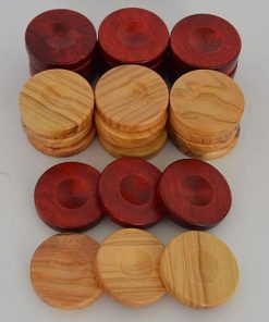 30 Olive Backgammon Chips 1.4 Inches Natural Olive Wood Red Checkers
