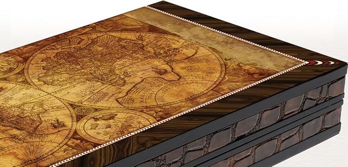 World Map Themed Backgammon Set 19 Inches Dark Brown Made in Turkey 2 World Map Themed Backgammon Set 19 Inches Dark Brown Made in Turkey - Image 2