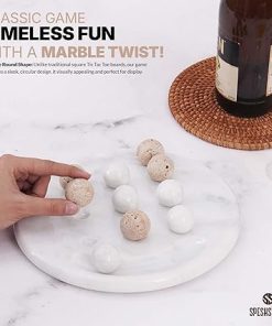 Marble Tic Tac Toe Game 10” Inches White and Travertine Board Games, Ideal Decorative Marble Family Games, Outdoor Game & Travel Game for Farmhouse Decor 2