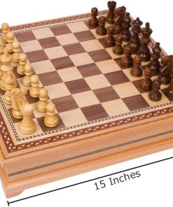 Helen Chess Inlaid Wood Board Game Set Large 15 x 15 Inch Weighted Pieces 2