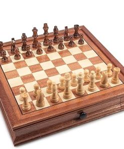 AMEROUS 12.5” x 12.5” Magnetic Wooden Chess Set, Chess Board Game with 2 Built-in Storage Drawers – 2 Bonus Extra Queens – Gift Packaging – Chess for Beginner, Kids and Adults 2