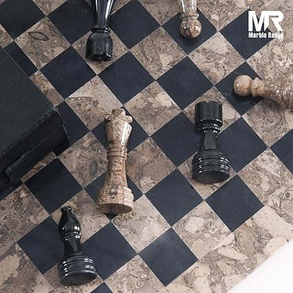 Oceanic Black Marble Chess Set 15 Inch Handmade Storage Box Extra Queens 2 Oceanic Black Marble Chess Set 15 Inch Handmade Storage Box Extra Queens - Image 2